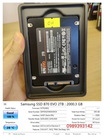 Ổ cứng SSD Samsung 870 Evo - 2TB (1200TBW) Like New